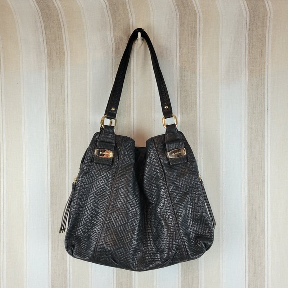 B. Makowsky Leather Tote Bag Hobo Purse Black - Picture 1 of 15